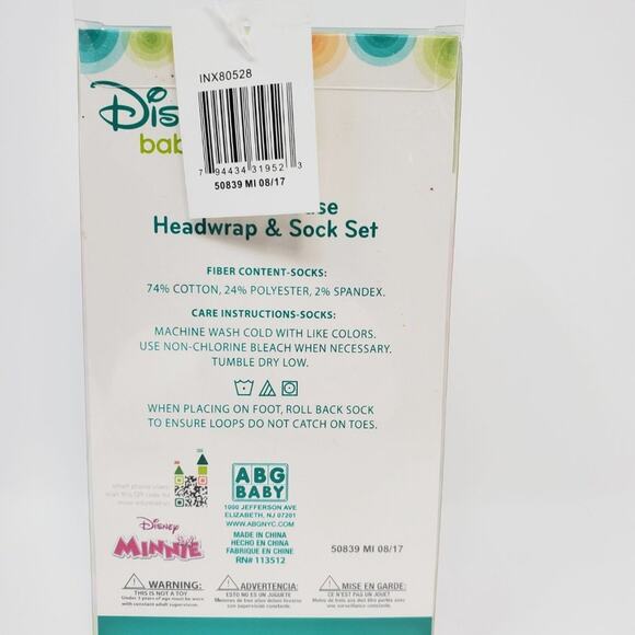 Disney Baby Minnie Mouse Headwrap Socks Pink Set NIP - Picture 5 of 7